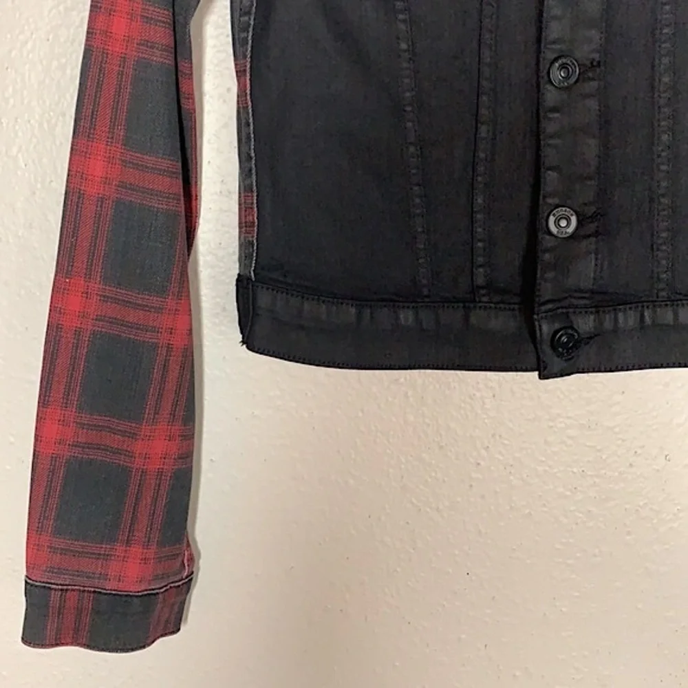 Rare HUDSON jean’s black & red buffalo check denim Jean Jacket Sz S Stretch - Picture 5 of 13